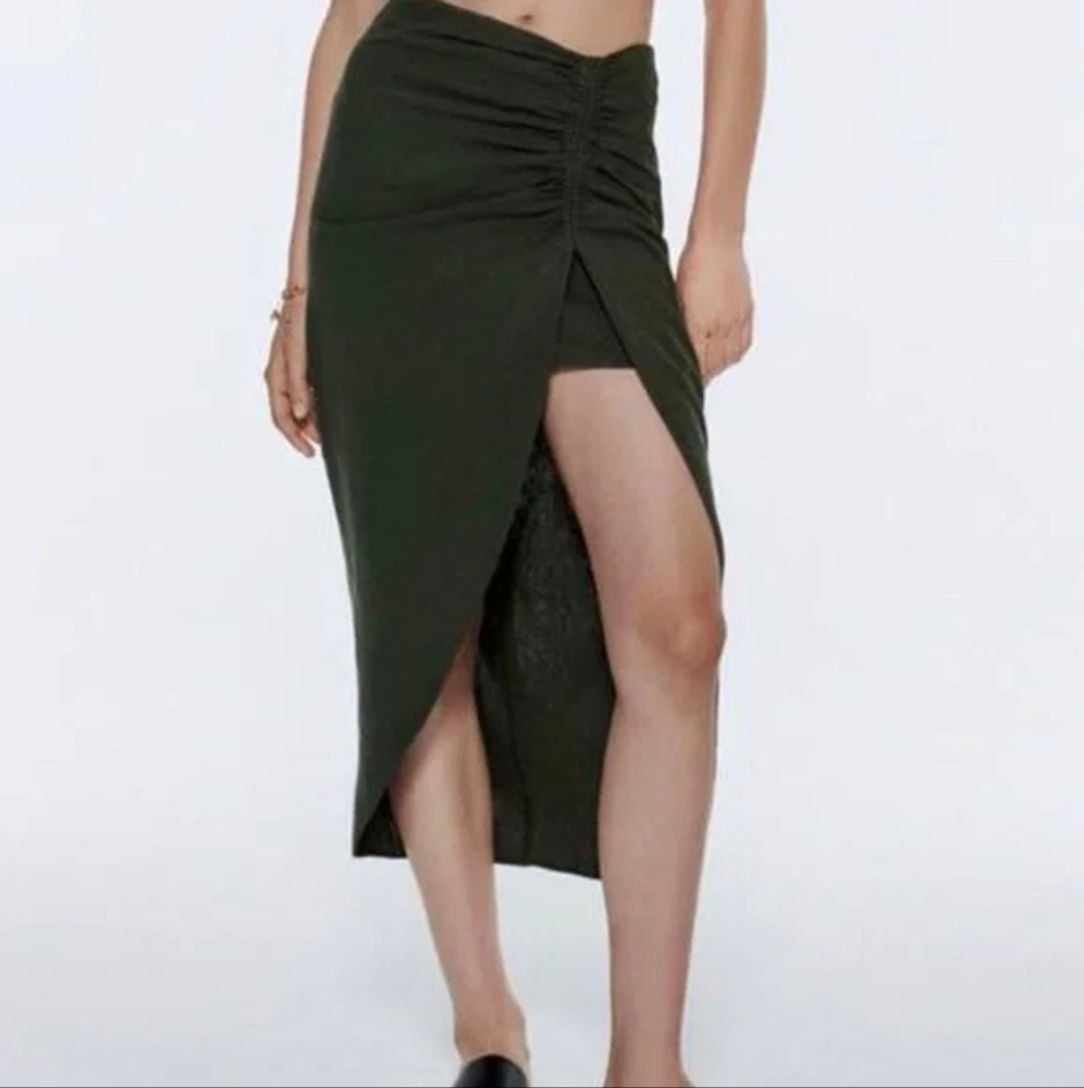 Zara Linen Skirt Olive